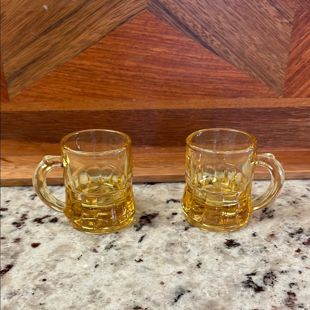 Vintage Amber Federal Glass Mini Beer Mug Glass Mugs Shot Glasses Set of Two